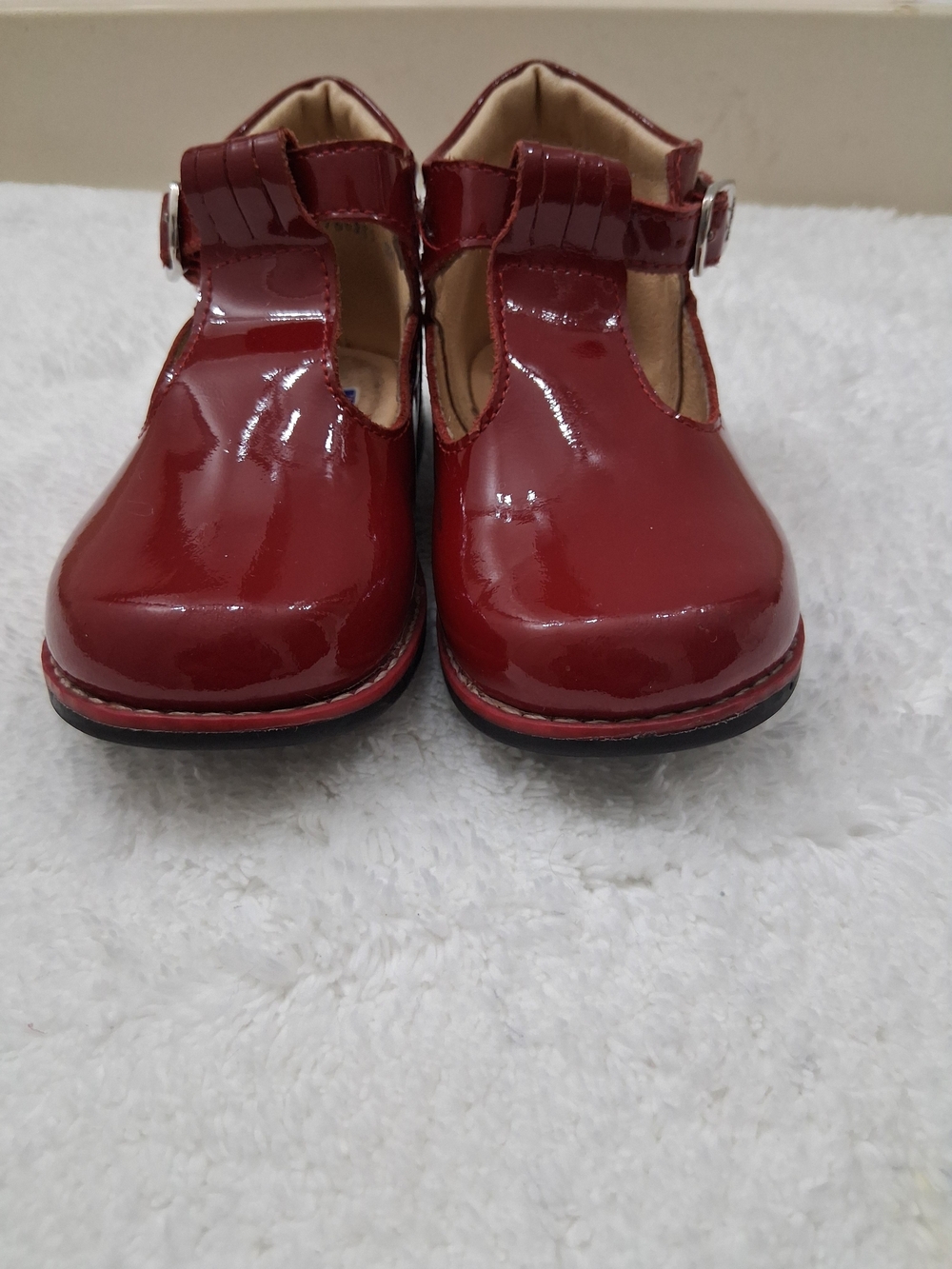Girls Glossy Red T-Strap Dress Shoes